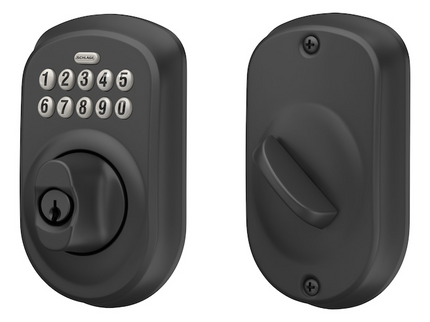 Schlage Plymouth Matte Black Electronic Keypad Deadbolt and Handleset Bundle