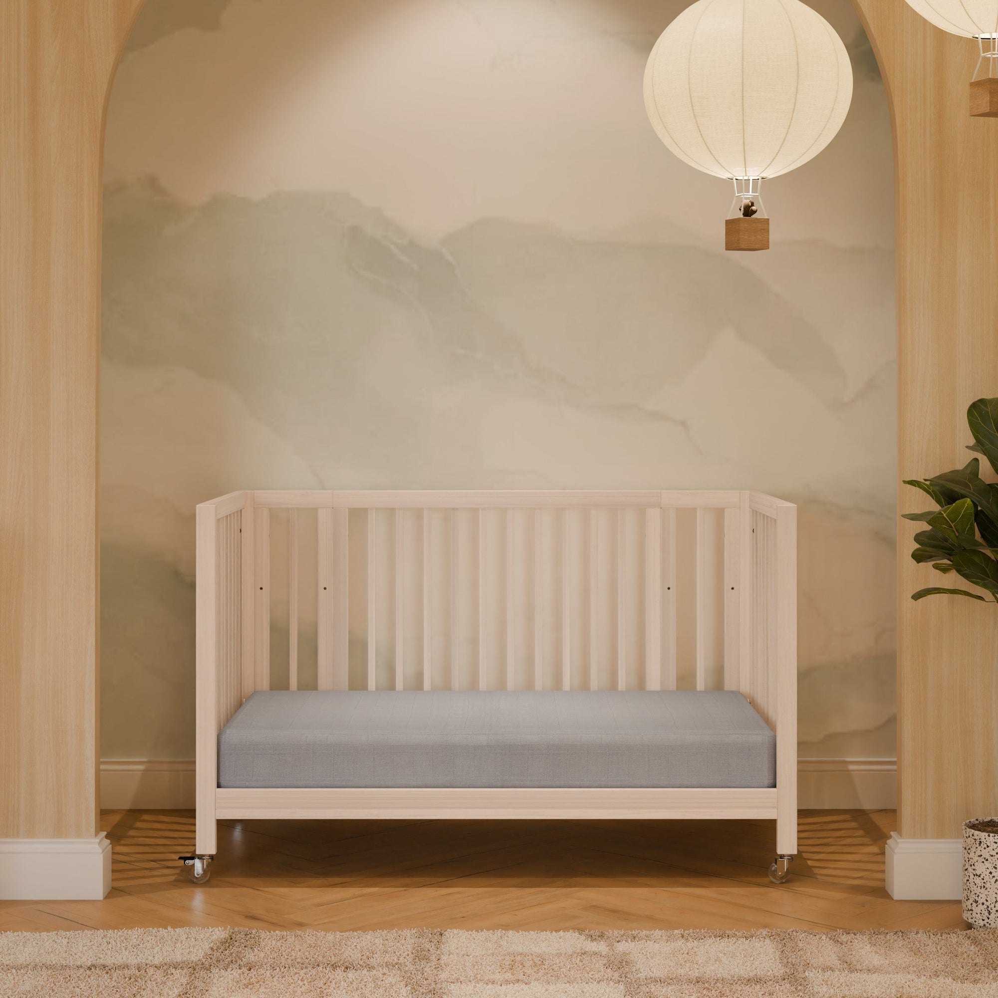 M30880NX,Babyletto,Rolli 9-in-1 Convertible All-Stages« Crib w/ Bassinet & Toddler Bed Kits in Washed Natural