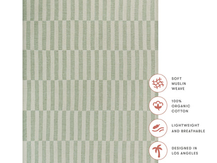 T30533,Babyletto,Moss Stripe Muslin All-Stages Midi Crib Sheet in GOTS Certified Organic Cotton