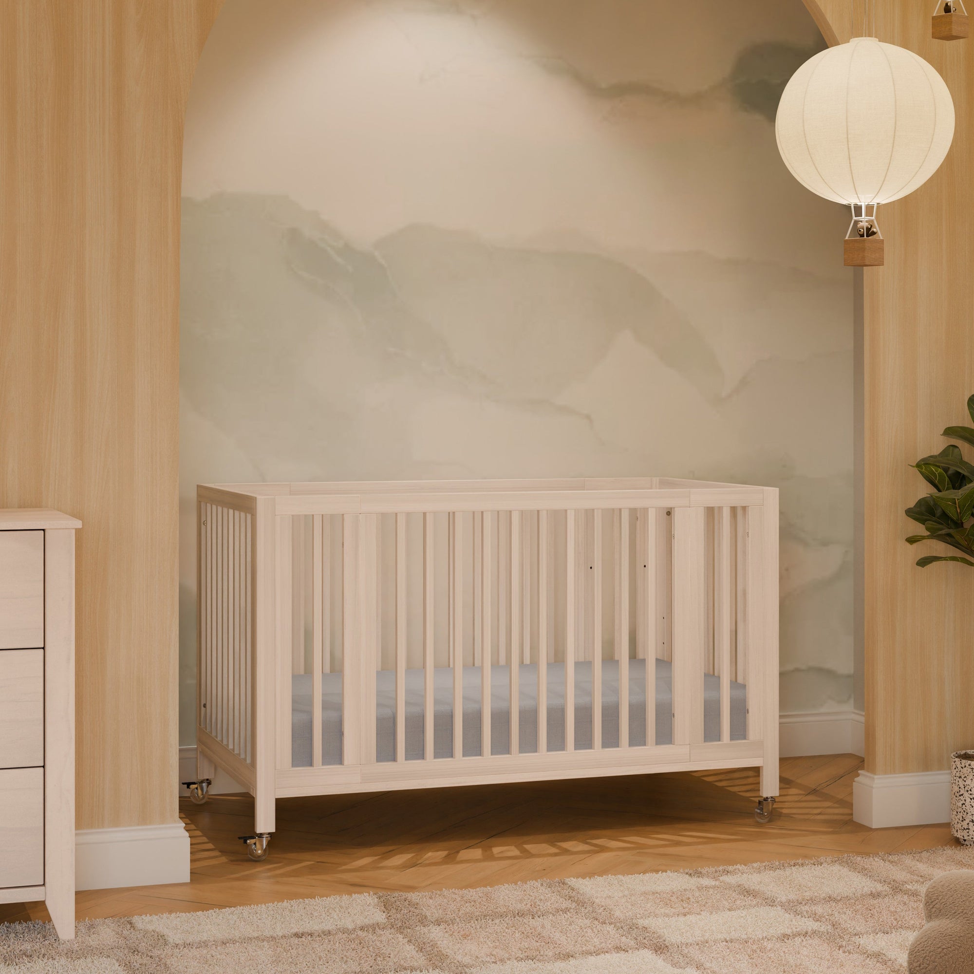 M30880NX,Babyletto,Rolli 9-in-1 Convertible All-Stages« Crib w/ Bassinet & Toddler Bed Kits in Washed Natural