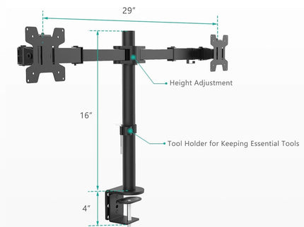 WALI Dual Monitor Stand – Desk Mount for 13–27" Screens, Holds up to 22 lbs per Arm, Height Adjustable, Swivel/Tilt/Rotation, VESA 75x75/100x100 – Black (M002)