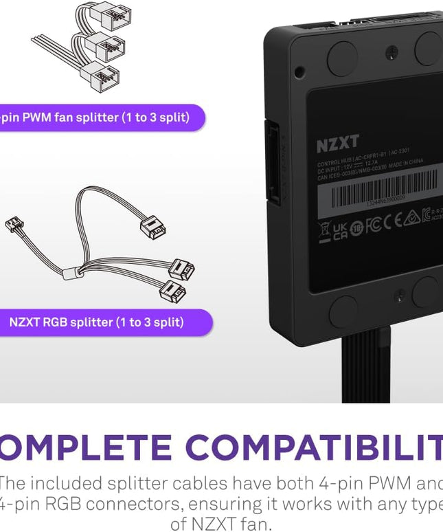 NZXT Control Hub – Digital RGB & PWM Fan Controller, Supports 5 PWM or 4 NZXT Fans, CAM Software Powered