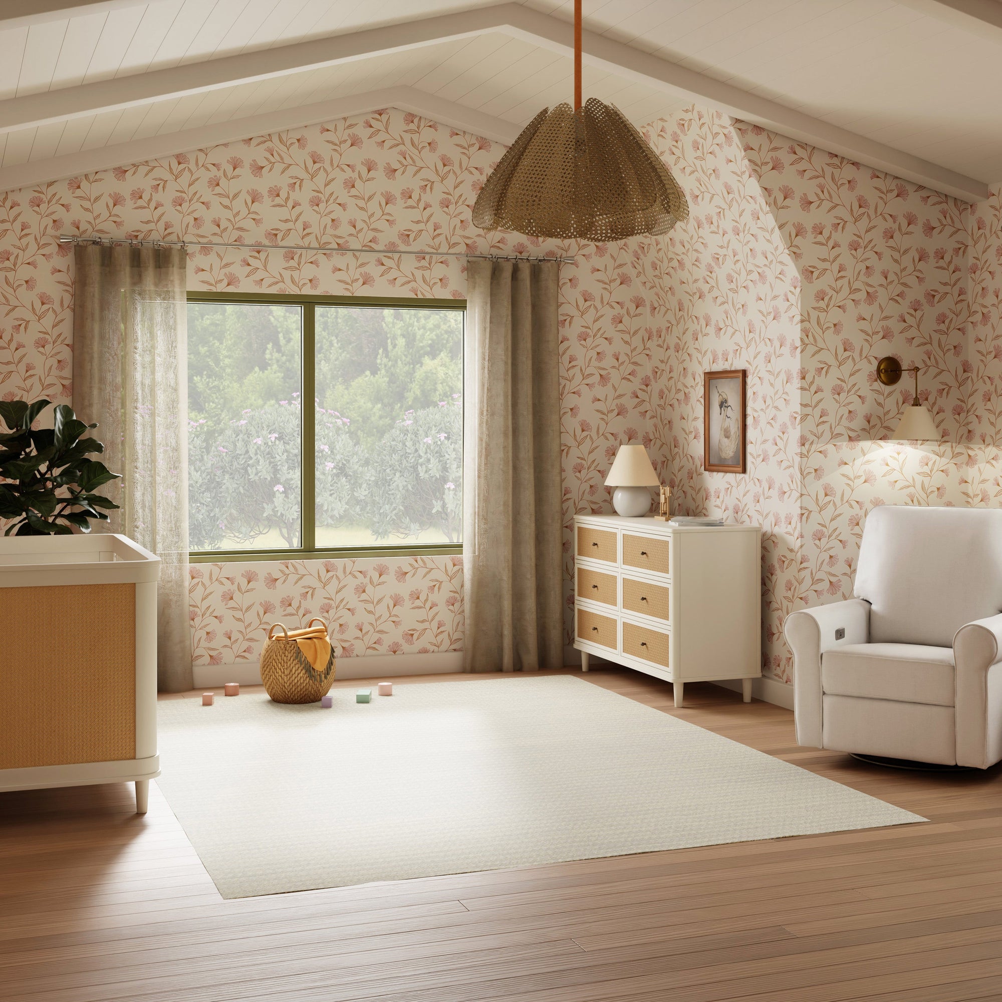 M23716RWHC,Namesake,Marin with Cane 6 Drawer Assembled Dresser in Warm White and Honey Cane
