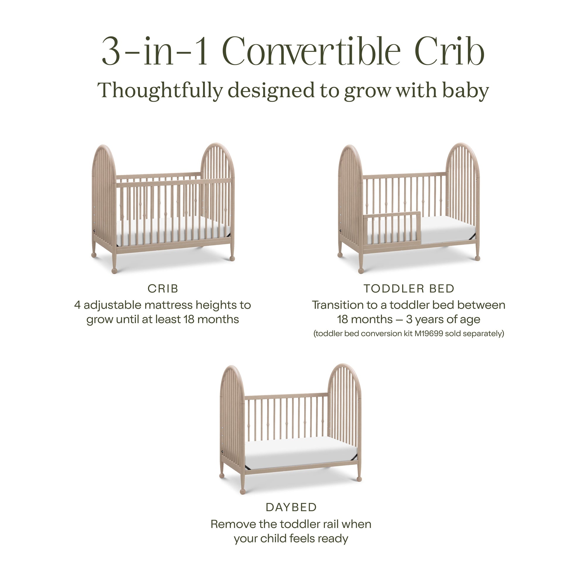 M31401WP,Namesake,Alouette 3-in-1 Convertible Spindle Crib in Washed Pine