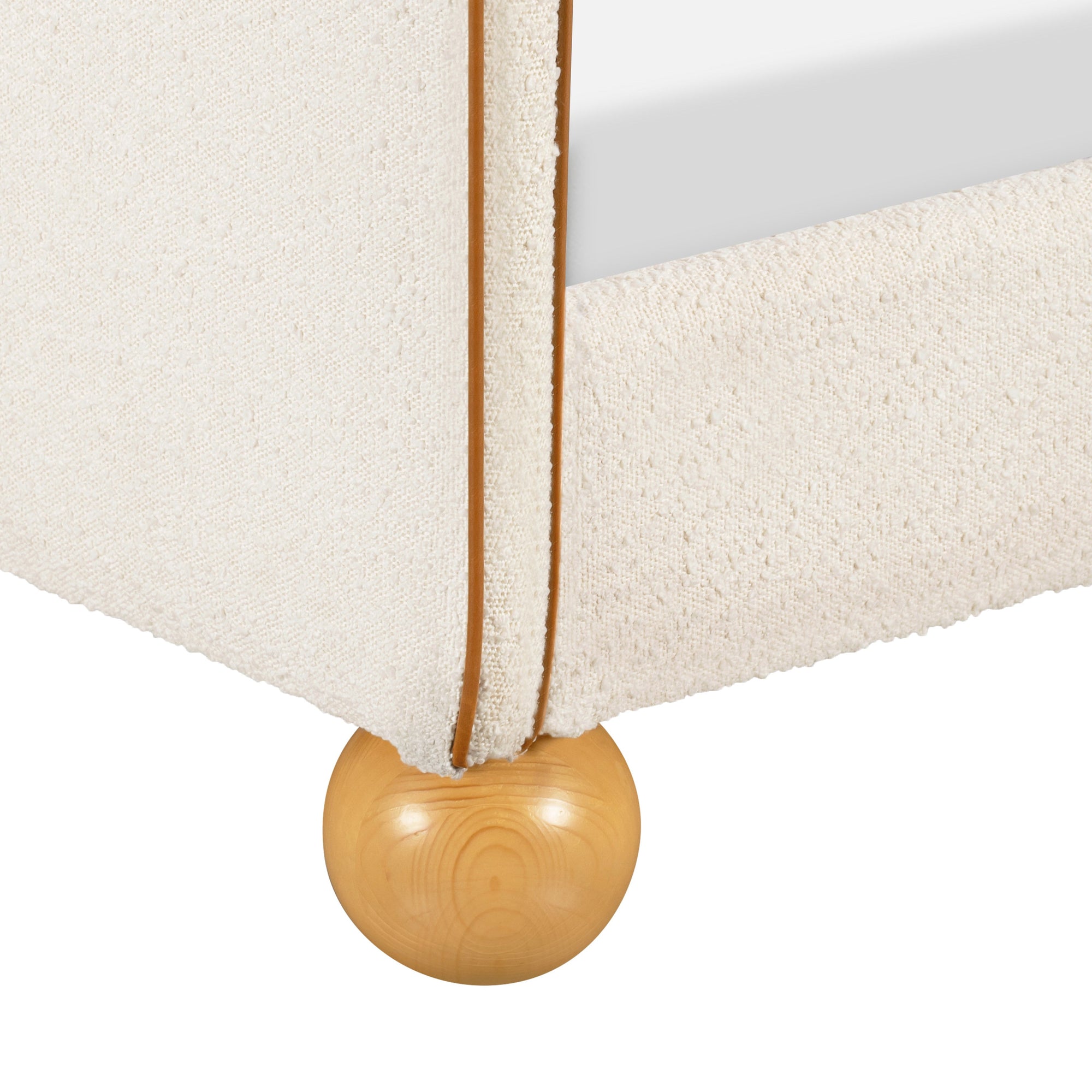 M31369PWBTAN,Babyletto Kids,Rizo Twin Bed in Performance Ivory Boucle w/ VTan Leather Piping