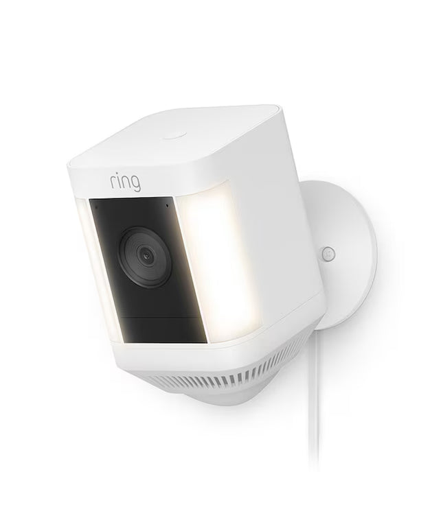 Ring Spotlight Cam Plus, Plug-In - Smart Security Video Camera with 2 Motion-Activated LED Spotlights, 2-Way Talk, Color Night Vision, White
