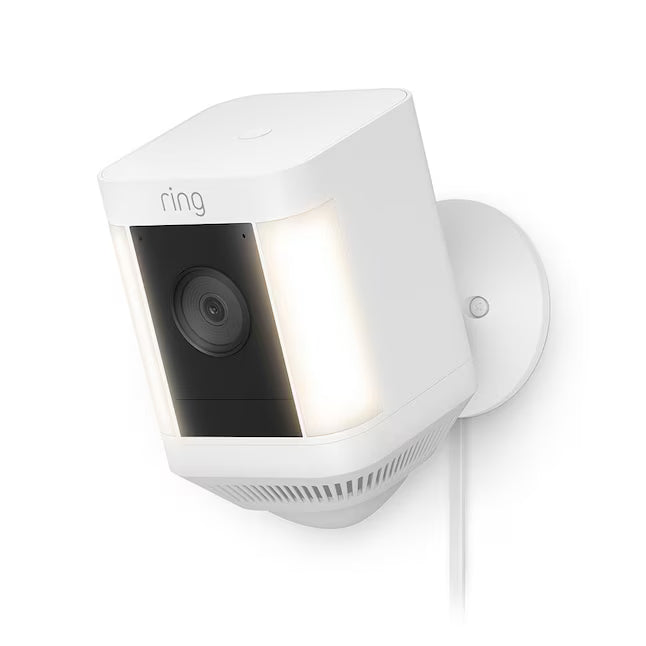 Ring Spotlight Cam Plus, Plug-In - Smart Security Video Camera with 2 Motion-Activated LED Spotlights, 2-Way Talk, Color Night Vision, White