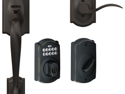 Schlage Camelot Aged Bronze Electronic Keypad Deadbolt and Handleset Bundle