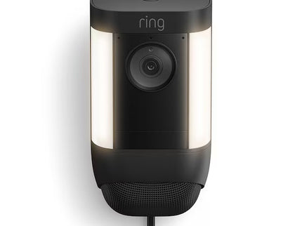Ring Spotlight Cam Pro, Plug-In with 2K Video and Ring Vision, LED Lights, Dual-Band Wifi, and 3D Motion Detection, Black