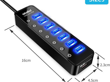 Powered USB Hub 3.0, Atolla 7-Port USB Data Hub