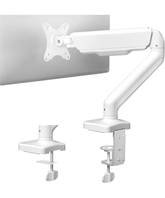 VIVO Single Monitor Desk Mount – Mechanical Arm, Fits 17–32" Screens, Height Adjustable, VESA Compatible – White, STAND-V001OW