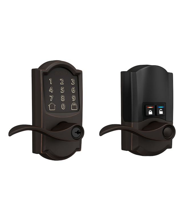 Schlage Encode Lever Camelot-Accent Aged Bronze Smart Wi-Fi and Bluetooth Touchscreen Keypad Electronic Handle Lock