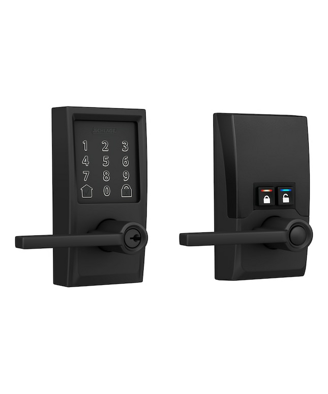 Schlage Encode Lever Century-Latitude Matte Black Smart Wi-Fi and Bluetooth Touchscreen Keypad Electronic Handle Lock
