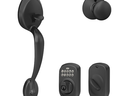 Schlage Plymouth Matte Black Electronic Keypad Deadbolt and Handleset Bundle