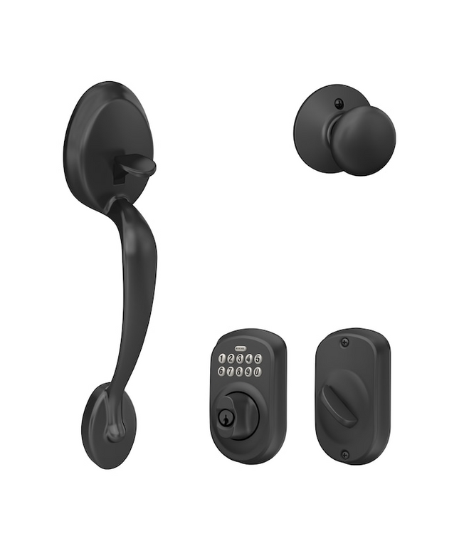 Schlage Plymouth Matte Black Electronic Keypad Deadbolt and Handleset Bundle