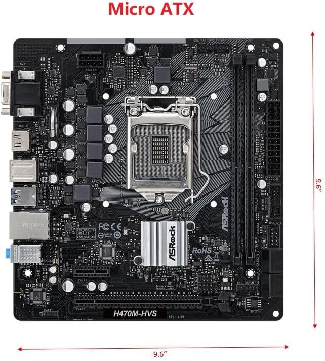 ASRock H470M-HVS Micro-ATX Motherboard: Intel 10th Gen LGA1200, DDR4 2933MHz, HDMI/D-Sub, 4X SATA3, 4X USB 3.2 Gen1, Realtek ALC897