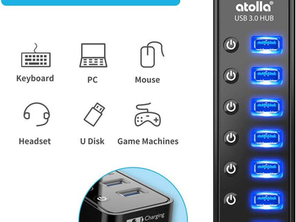Powered USB Hub 3.0, Atolla 7-Port USB Data Hub
