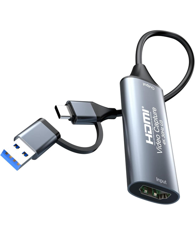 4K 30FPS HDMI Video Capture Card,Video Recording Card HDMI USB 3.0 with Type-C for Gaming Live Streaming TV Recorder, for Windows Android Mac OS System VLC,OBS,Amcap,PS5,Switch,Xbox