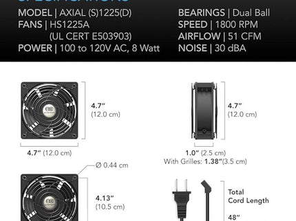 AC Infinity AXIAL 1225 – Quiet 120mm x 25mm Muffin Fan