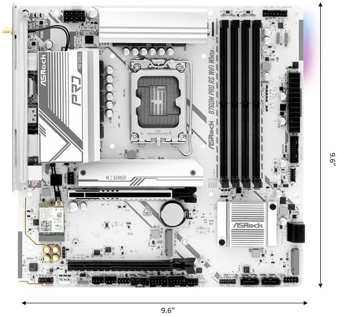 Asrock B760M Pro RS WiFi White Intel Micro ATX Motherboard DDR5 DIMM 7200 MHz 256 GB LGA1700 SATA3 6.0 Gb/s LED M.2