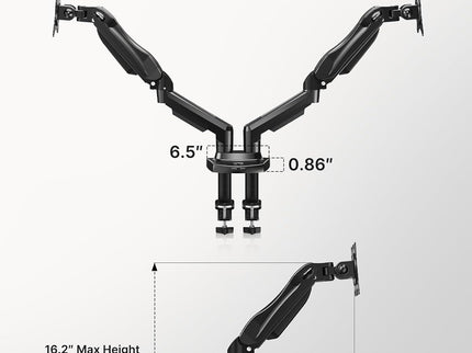 HUANUO Dual Monitor Stand – Adjustable Desk Mount with C-Clamp & Grommet Base, Fits 13–32" Screens, 4.4–19.8 lbs per Arm