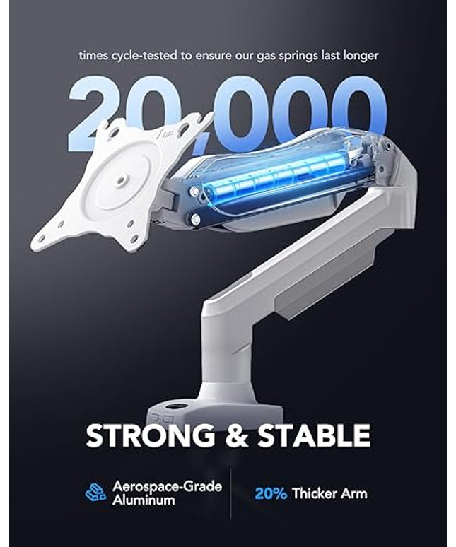 HUANUO Single Monitor Mount – Gas Spring Arm with C-Clamp & Grommet Base, Fits 13–32" Monitors, 4.4–19.8 lbs