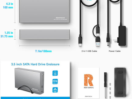RSHTECH Hard Drive Enclosure Upgraded Version 3.5"