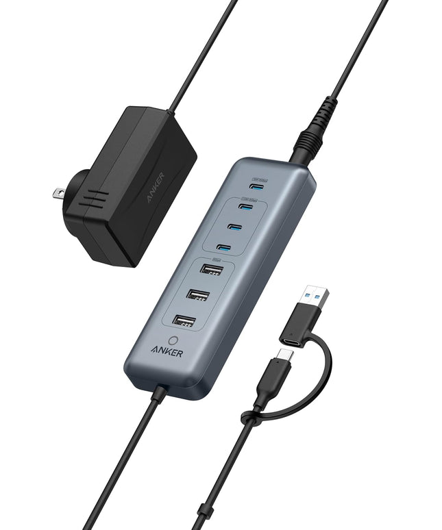 Anker USB C Hub, 8-in-1 5Gbps Data Hub, USB Splitter with 3 USBA and 4 USBC Ports, 100W PD-in, 2-in-1 USB-Connector, for Laptop, MacBook, iPad and More (45W Adapter Included)