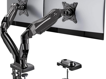 HUANUO Dual Monitor Stand – Adjustable Desk Mount with C-Clamp & Grommet Base, Fits 13–32" Screens, 4.4–19.8 lbs per Arm