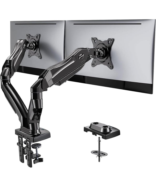 HUANUO Dual Monitor Stand – Adjustable Desk Mount with C-Clamp & Grommet Base, Fits 13–32" Screens, 4.4–19.8 lbs per Arm