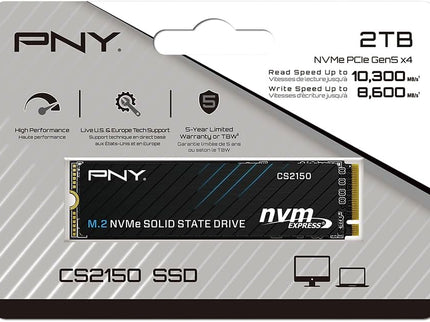 PNY CS2150 2TB Gen5 PCIe NVMe M.2 2280 3D NAND SSD