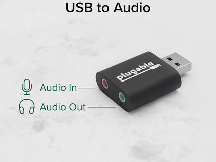 Plugable USB Audio Adapter with 3.5mm Speaker-Headphone and Microphone Jack, Add an External Stereo Sound Card to Any PC, Compatible with Windows, Mac, and Linux - Driverless