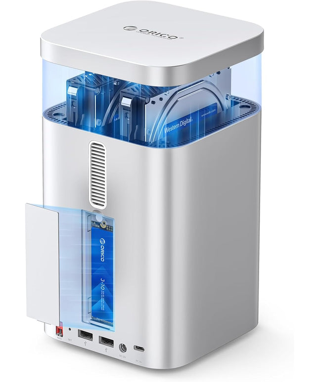 ORICO MiniTower 2 Bay RAID Enclosure Compatible NVMe SSD 10Gbps with Expansion Hub Docking Station for Mac mini M4 Max Up to 56TB-M435