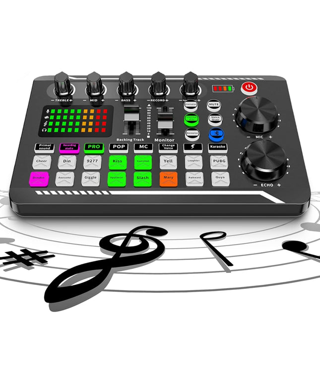 F998 Live Sound Card Audio Mixer with DJ Mixer Effects & Voice Changer - 16 Sound Effects, Bluetooth-Compatible Soundboard for Streaming/Podcasting/Gaming, Phone, Computer, PC