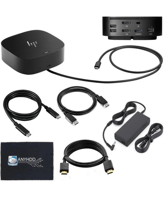 HP Docking Station for Laptop Dual Monitor and Charging Bundle - HP USB-C G5 Dock 5TW10AA / 5TW10UT / 5TW10AA#ABB with 120W Adapter + HDMI Cable + DisplayPort Cable + USB-C Cable + Microfiber Cloth