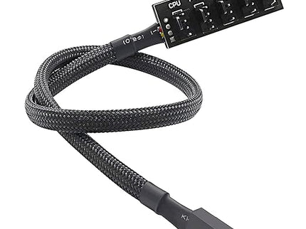 PWM Fan Hub – 1 to 5 Way, 4-Pin/3-Pin, 12V Desktop, Sleeved 15.7" Extension Cable