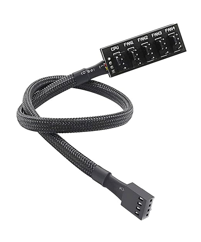 PWM Fan Hub – 1 to 5 Way, 4-Pin/3-Pin, 12V Desktop, Sleeved 15.7" Extension Cable