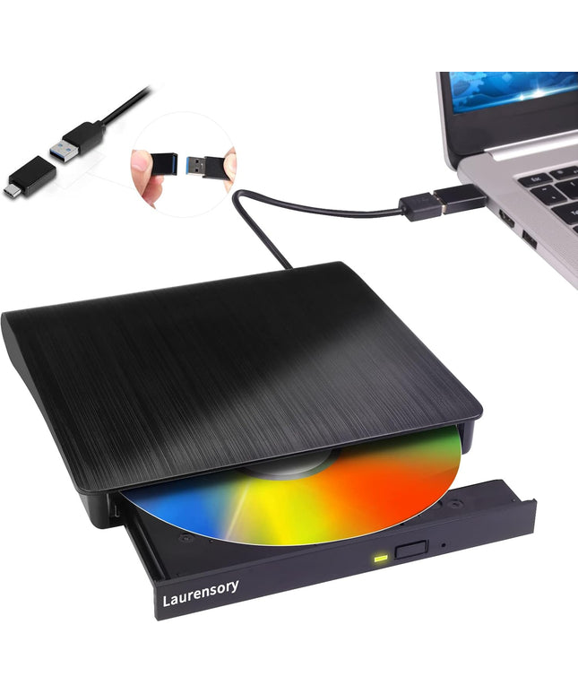 External DVD Drive USB 3.0 Type-C USB C Portable DVD Player for Laptop Disk Duplicator CD DVD +/-RW CD ROM Burner Writer CD/DVD Burner Reader Disk Drive for Laptop Desktop Windows Linux MacBook