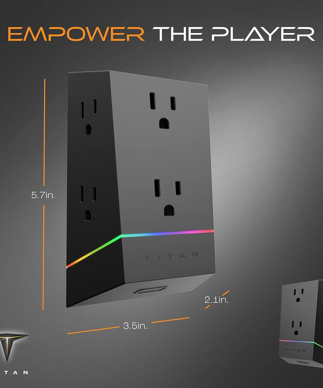 Titan 6-Outlet Surge Protector, LED Light Strip with Full Spectrum Color-Select