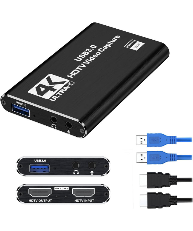 4K Capture Card for Streaming, Recording & Gaming – HDMI Video Capture Device with USB 3.0, 1080p 60fps, Zero Latency for PS5, Xbox, Switch, OBS, PC, Mac – Plug & Play, No Driver Needed