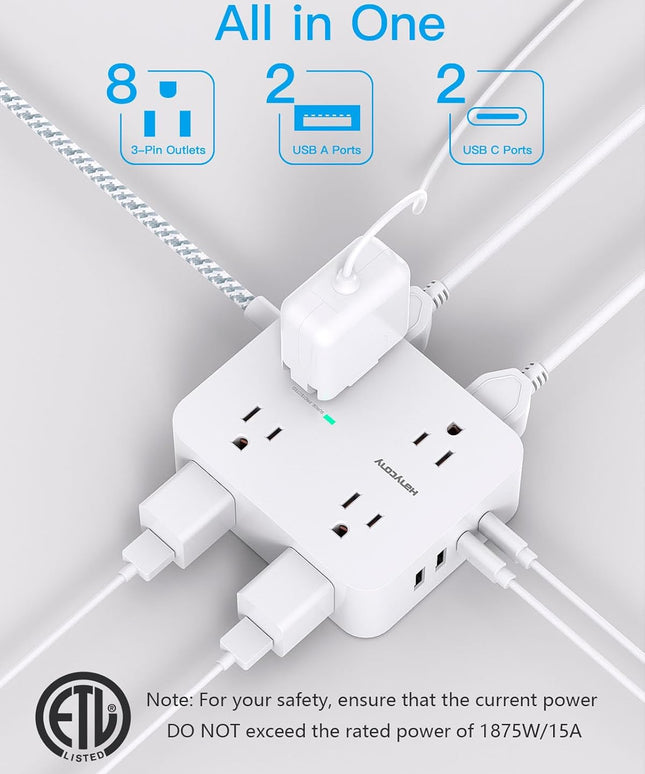 Surge Protector Power Strip - HANYCONY 8 Outlets 4 USB