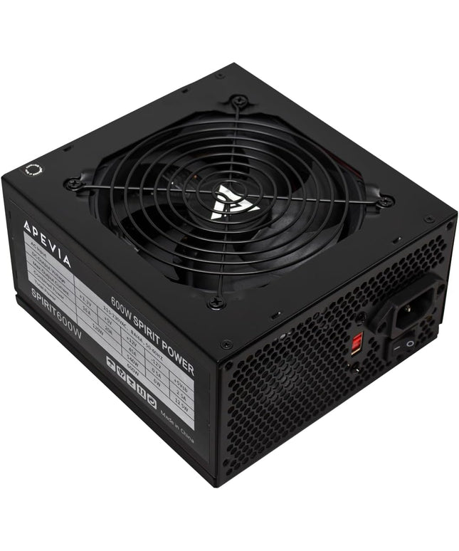 Apevia SPIRIT600W Spirit 600W ATX Power Supply with Auto-Thermally Controlled 120mm Fan, 115/230V Switch, All Protections