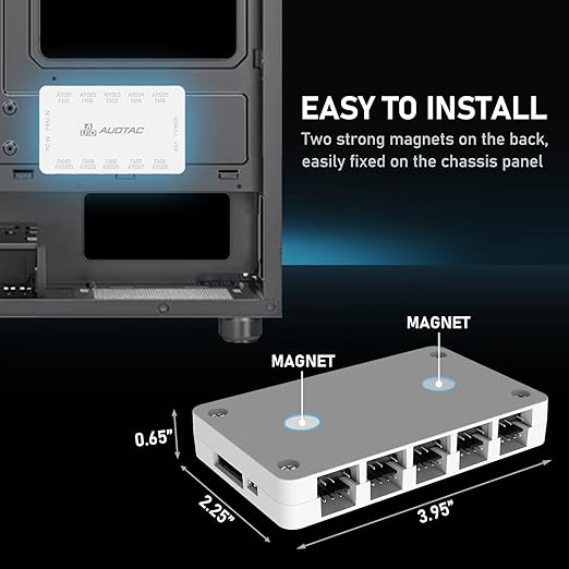ARGB Controller & PWM Fan Hub with RF Remote – Supports 10 Fans, 5V ARGB & 12V PWM, Dual SATA, White