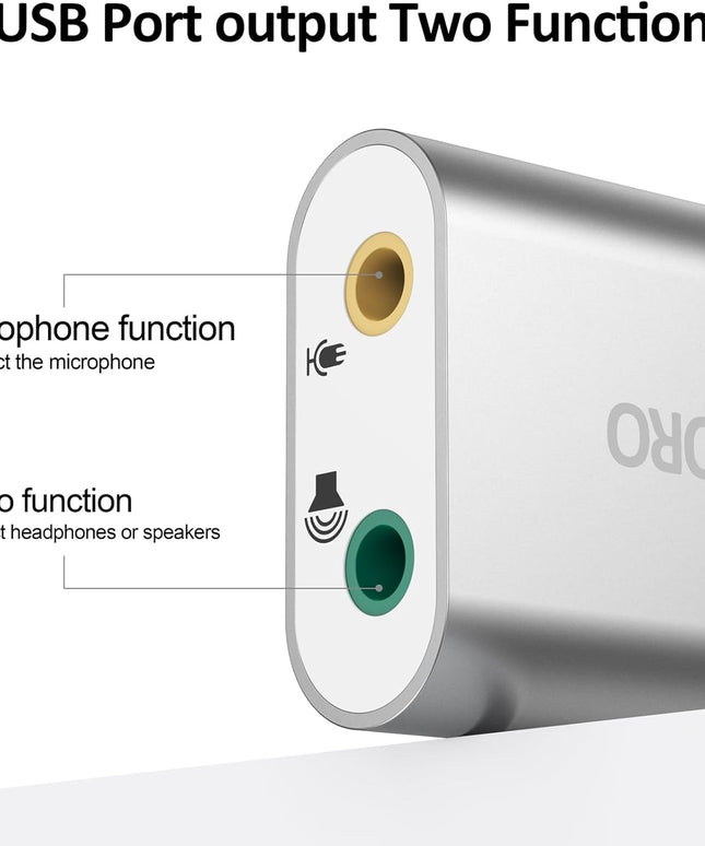 USB Sound Card, 7.1 Channel External Microphone Audio Jack Adapter Clear Sound for PC, Laptop, Mac, PS4, Headphone (Plug and Play No Drivers Needed)