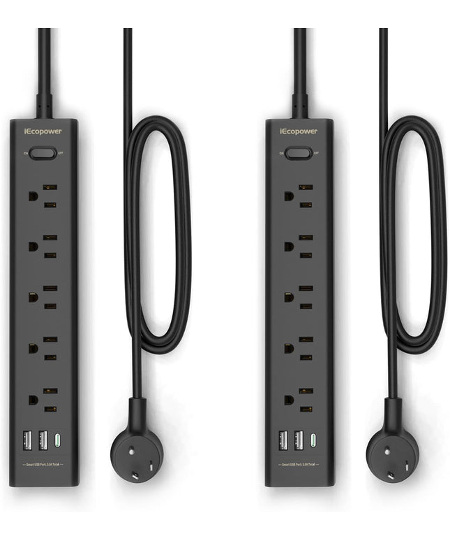 2 Pack Power Strip Surge Protector-5 Widely Spaced Outlets 3 USB Port