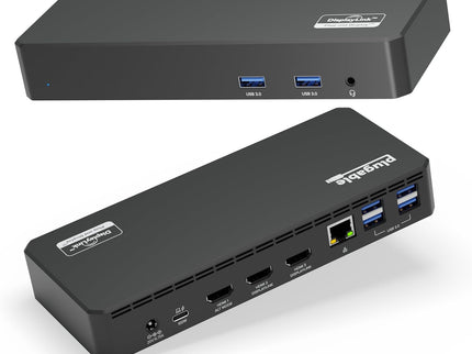 Plugable USB C Triple Display Docking Station with Laptop Charging, f