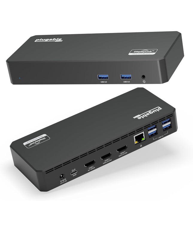 Plugable USB C Triple Display Docking Station with Laptop Charging, f