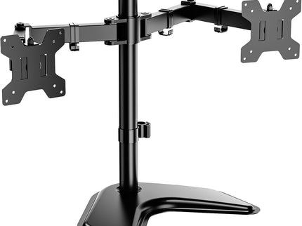 WALI Dual Monitor Desk Stand – Fits 2 Monitors up to 27", Max 22 lbs per Arm, Full-Motion, Free-Standing – Black (MF002)