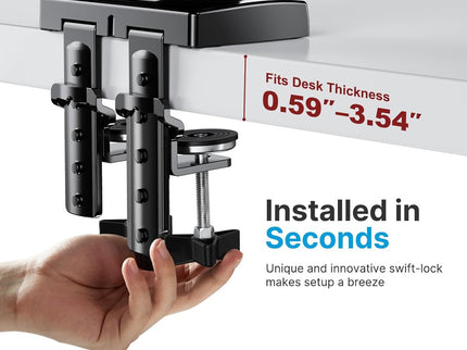 HUANUO Dual Monitor Stand – Adjustable Desk Mount with C-Clamp & Grommet Base, Fits 13–32" Screens, 4.4–19.8 lbs per Arm