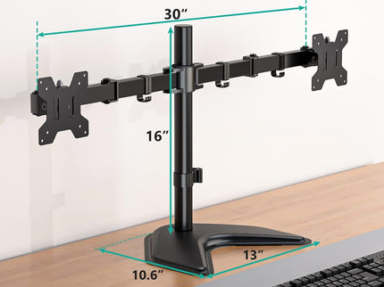 WALI Dual Monitor Desk Stand – Fits 2 Monitors up to 27", Max 22 lbs per Arm, Full-Motion, Free-Standing – Black (MF002)